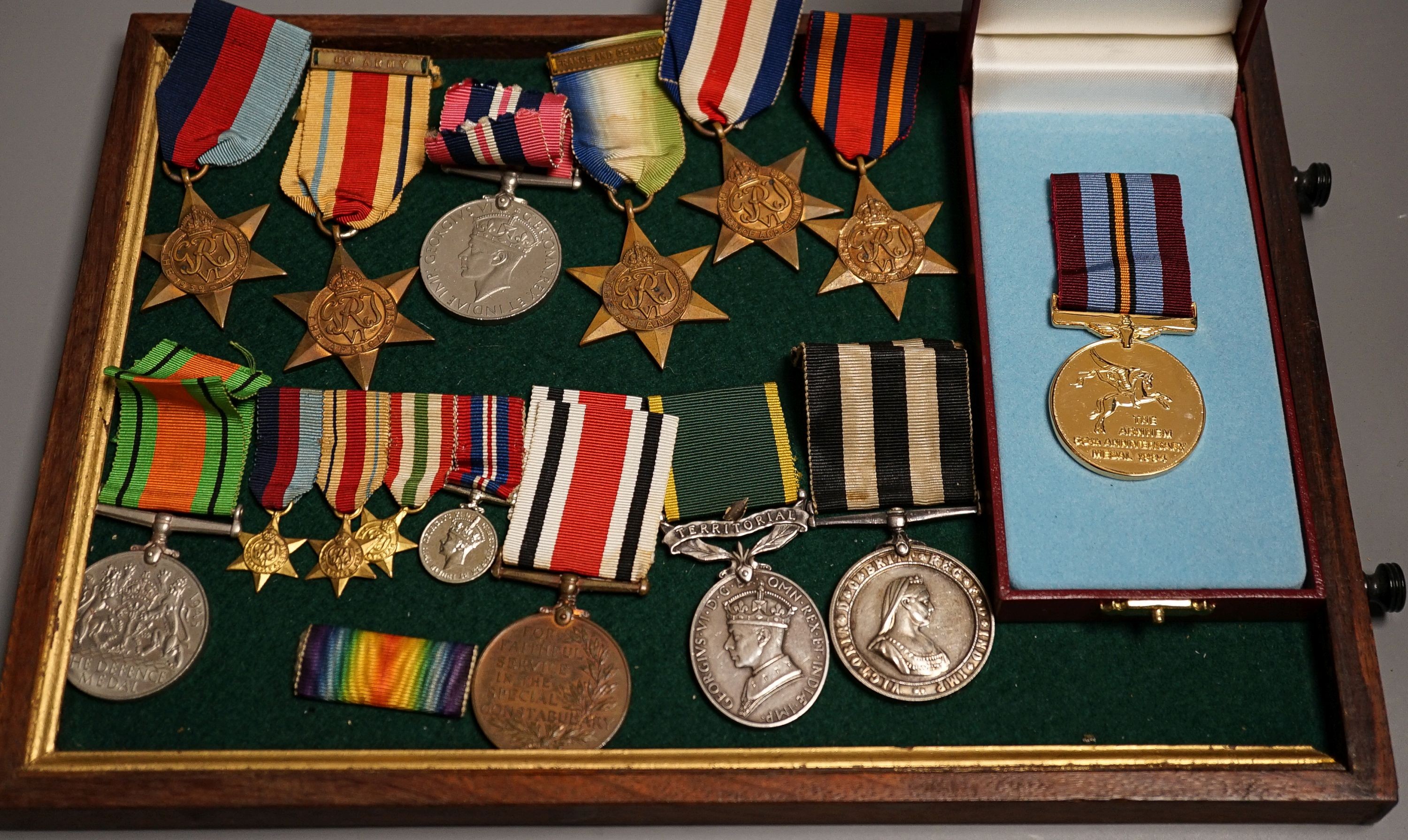 A George VI Efficiency medal to 885238 SJT. R. .BURRIDGE .R.A. various unnamed WW2 medals and miniatures